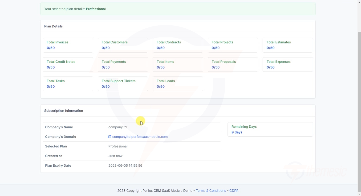 SaaS tenant plan details